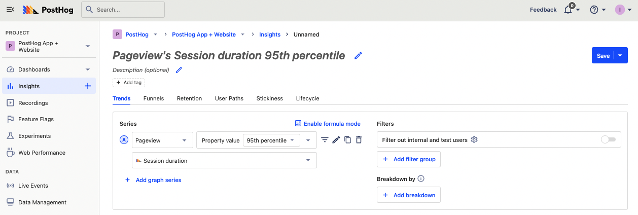 95th percentile session duration setup